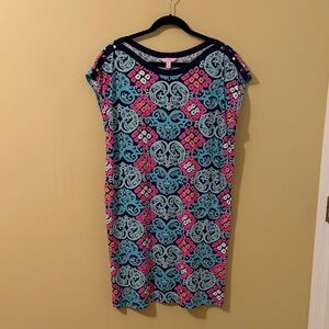 Lilly Pulitzer Blue & Pink Printed Midi Shift Dress Size XL